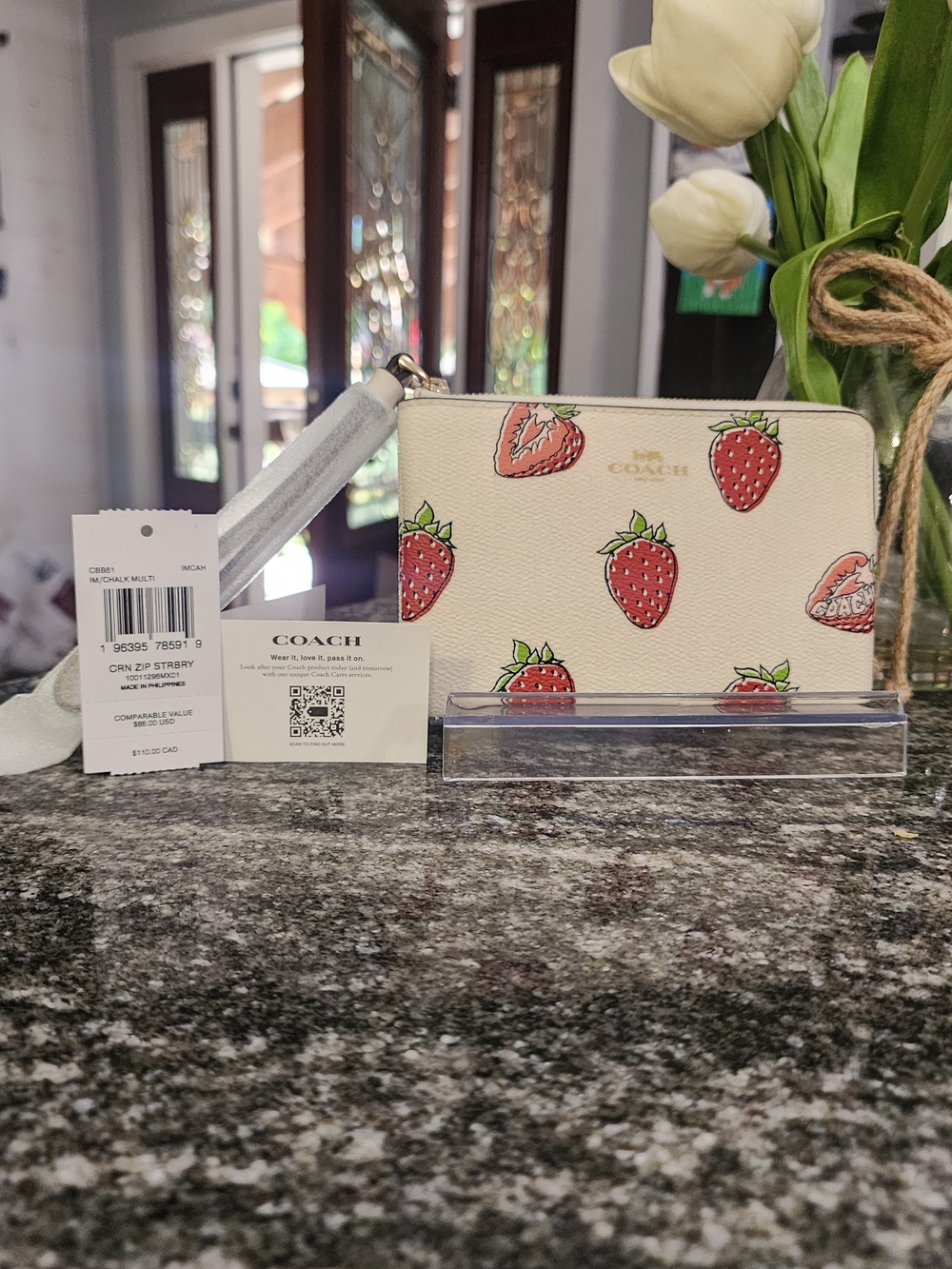 COACH Strawberry Print Wristlet - Cream with Red Strawberries